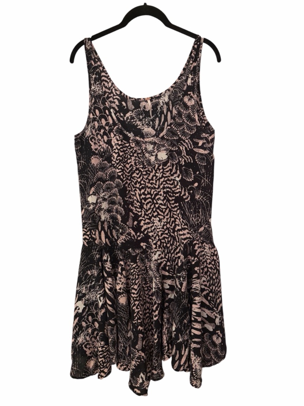 Free People Black, White & Blush Printed Sleeveless Skater Dress Size Large